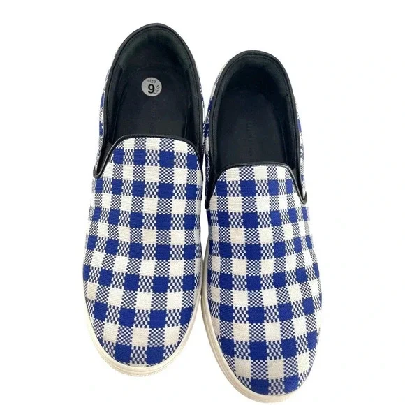Celine Paris Womens Size EU 40 Slip On Blue Plaid Print Canvas Sneakers Shoes - Picture 1 of 16